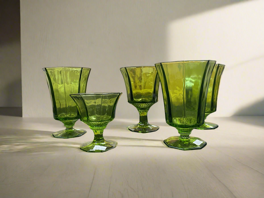 Independence Glass Octagon Pattern Green glass cup set